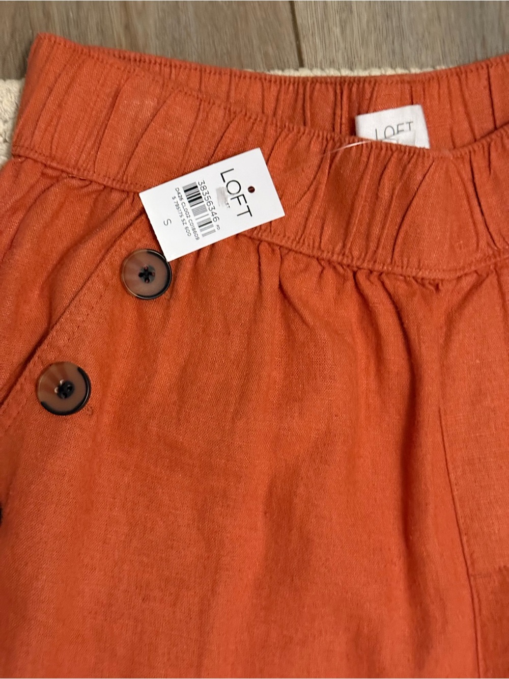 LOFT womens Orange Elastic-Waist Skirt with Button Detail